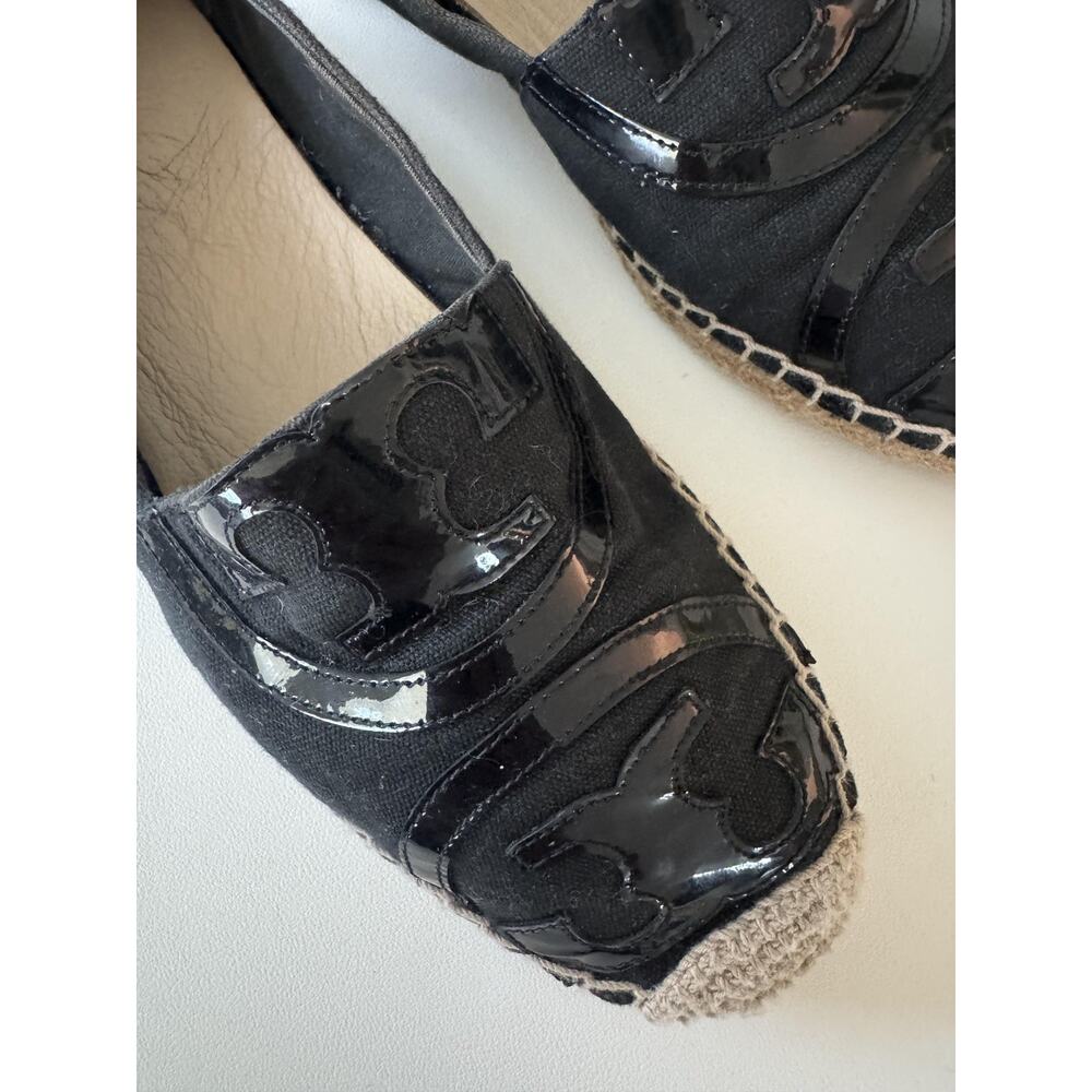 Tory Burch Espadrille Shoes Womens Size 10.5 Poppy Flats Black Canvas Logo - Picture 5 of 14